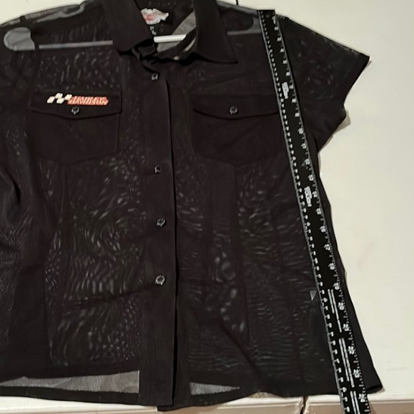 Harley -Davidson size large black semi sheer short sleeve button down shirt - Picture 10 of 10